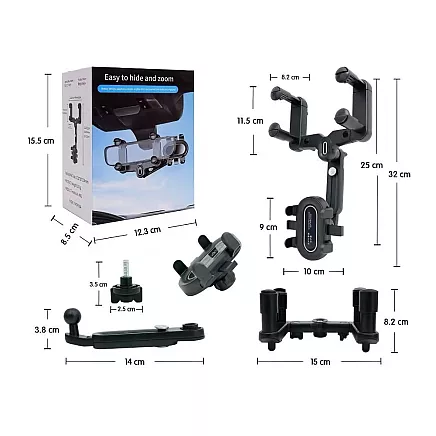 Car holder for the rear view mirror rotatable phone holder