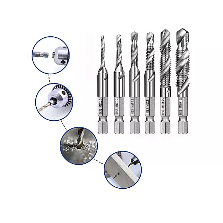 M3-10m hex tapping drill bits hss tapping set 6 pcs