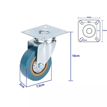 Furniture collection collar 3 inches rubber-coated metal for furniture cart quiet 75mm