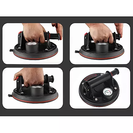 Vakuuma piesūceknis ar sūkni un manometru flīzēm un stiklam, 200 kg, melns