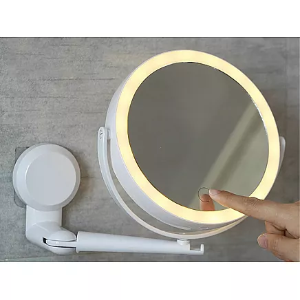 Pie sienas stiprināms LED grima spogulis ar 5x palielinājumu, grozāms 360°, balts