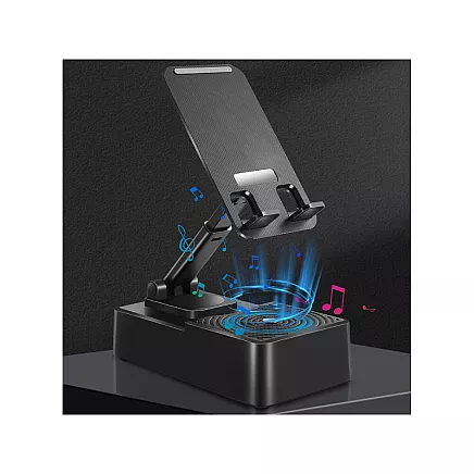 Telefona turētājs ar Bluetooth skaļruni un galda statīvs planšetdatoram, melns