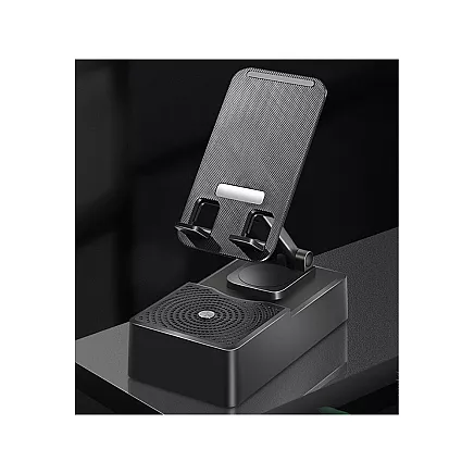 Telefona turētājs ar Bluetooth skaļruni un galda statīvs planšetdatoram, melns