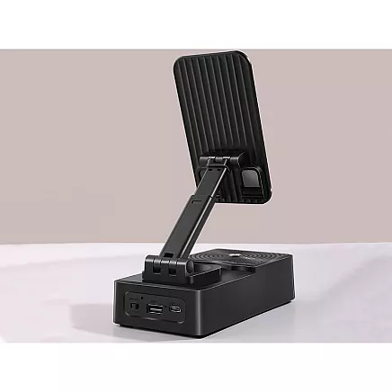 Telefona turētājs ar Bluetooth skaļruni un galda statīvs planšetdatoram, melns