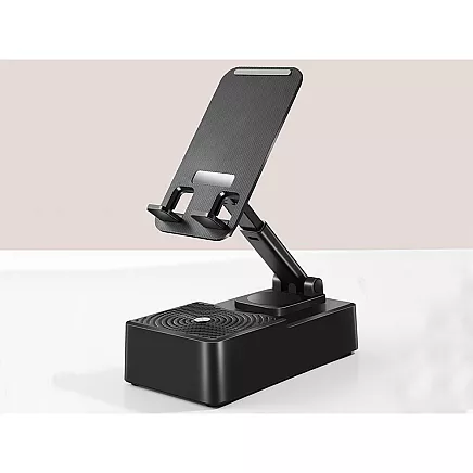 Telefona turētājs ar Bluetooth skaļruni un galda statīvs planšetdatoram, melns