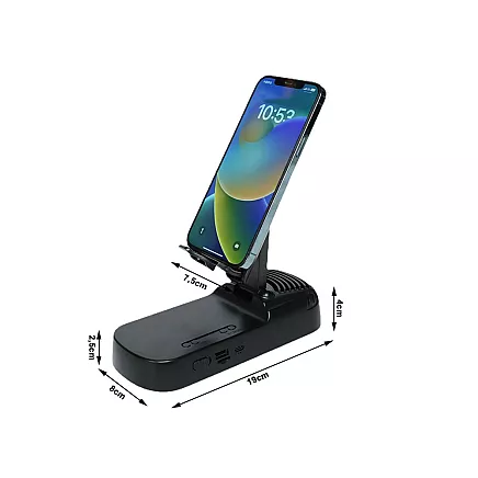 Teleskopisks telefona statīvs ar Bluetooth skaļruni un power bank, melns