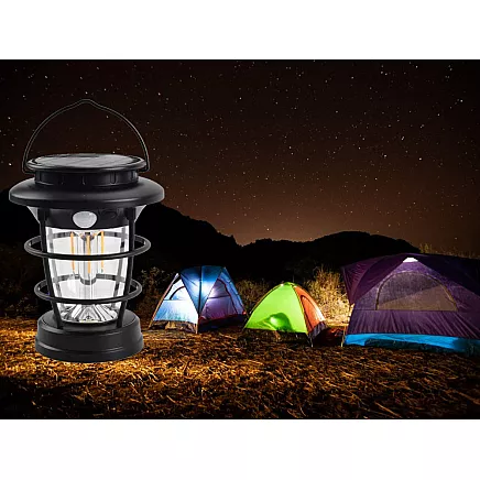 Saules LED kempinga laterna dārzam ar USB un kustības sensoru