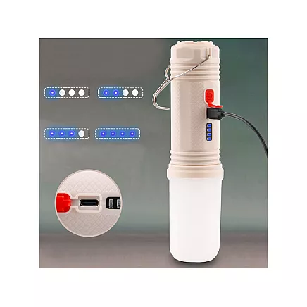 Daudzfunkcionāla LED kempinga lampa ar powerbank funkciju, uzlādējama