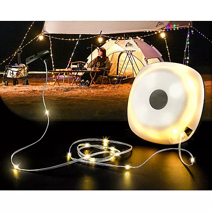 Uzlādējama LED kempinga lampa ar 8m gaismas virteni uz spoles