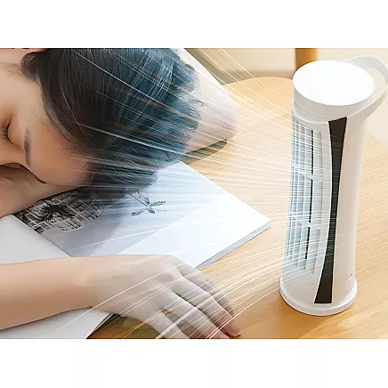 Mini column desk fan with led light 2 speeds usb quiet operation