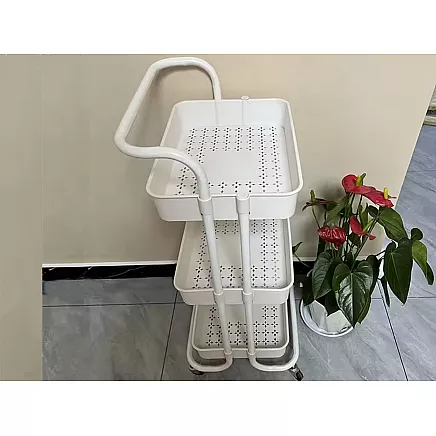 Bathroom shelf, kitchen cabinet, mobile rack on wheels, 3 levels, white