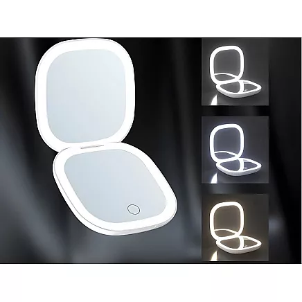 Saliekams LED kosmētikas spogulis ar 5x palielinājumu ceļojumiem