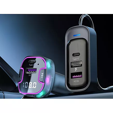 Bluetooth car transmitter fm 3x usb type c adapter charger