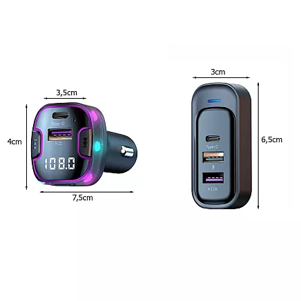 Bluetooth car transmitter fm 3x usb type c adapter charger