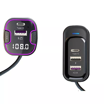 Bluetooth car transmitter fm 3x usb type c adapter charger