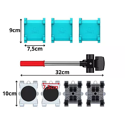 Mēbeļu pārvietošanas komplekts ar pacēlāju un platformām 150 kg