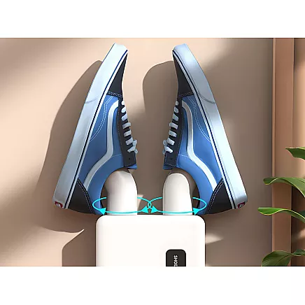 Wall-mounted shoe dryer with adhesive strips for intensive quick drying