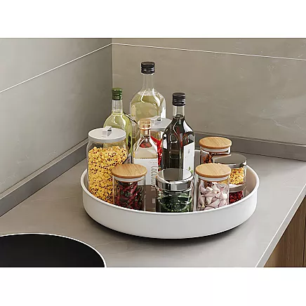 Swivel tray organiser universal tray 25cm kitchen bathroom spices white