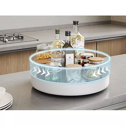 Swivel tray organiser universal tray 25cm kitchen bathroom spices white