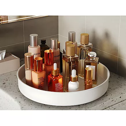 Swivel tray organiser universal tray 25cm kitchen bathroom spices white