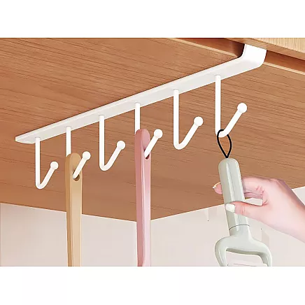 Kitchen hanging rack white metal 6 hooks for utensils hooks