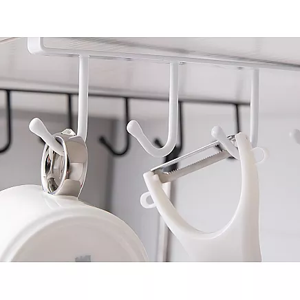 Kitchen hanging rack white metal 6 hooks for utensils hooks
