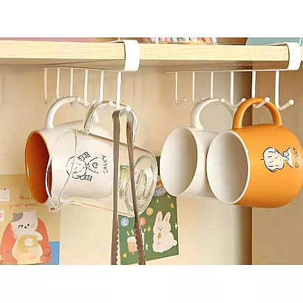 Kitchen hanging rack white metal 6 hooks for utensils hooks