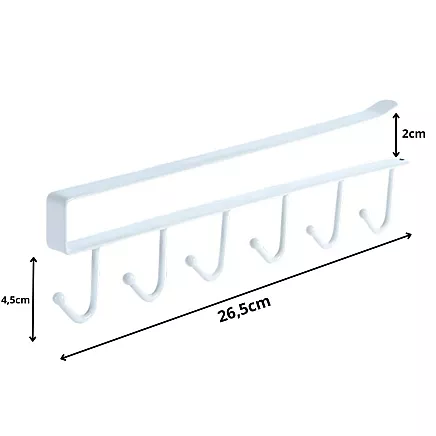 Kitchen hanging rack white metal 6 hooks for utensils hooks