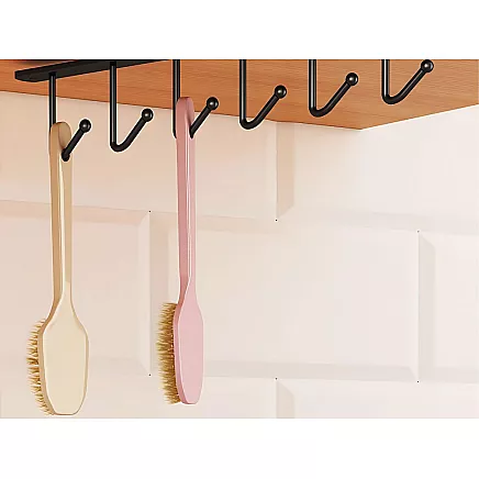 Kitchen hanging rack black metal 6 hooks for utensils hooks