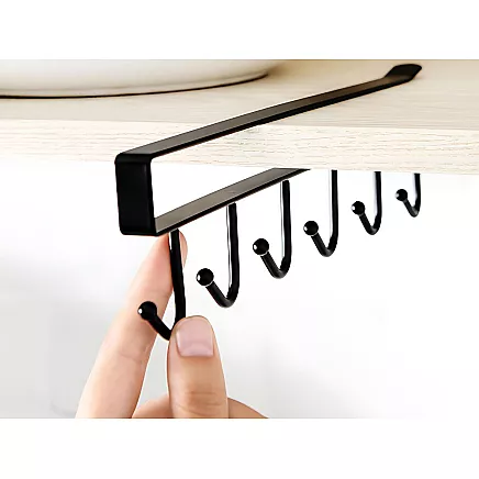 Kitchen hanging rack black metal 6 hooks for utensils hooks