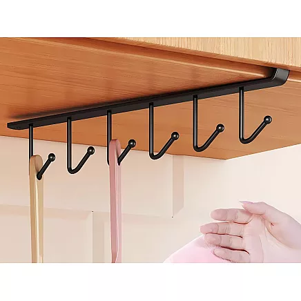 Kitchen hanging rack black metal 6 hooks for utensils hooks
