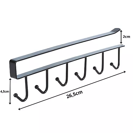 Kitchen hanging rack black metal 6 hooks for utensils hooks