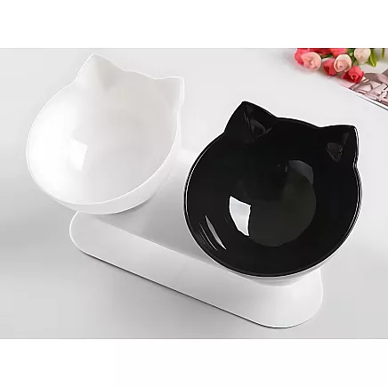 Double bowl for dog cat plastic bowls set for food water 2x400ml