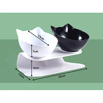 Double bowl for dog cat plastic bowls set for food water 2x400ml