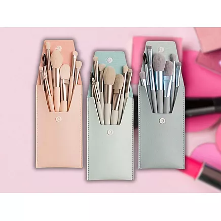 Set of 8 professional eye make-up brushes eyebrows with cosmetic case