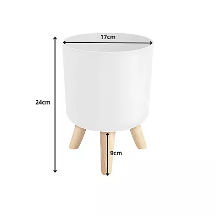 Stāvošs puķu pods uz koka kājiņām telpaugiem 17cm, balts
