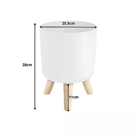 Stāvošs istabas puķu pods ar koka statīvu 20.5cm, balts