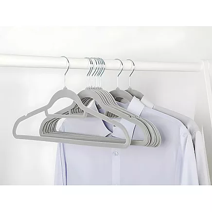 Neslīdoši velūra drēbju pakaramie, 20 gab. komplekts, pelēki