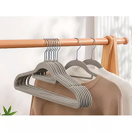 Neslīdoši velūra drēbju pakaramie, 20 gab. komplekts, pelēki