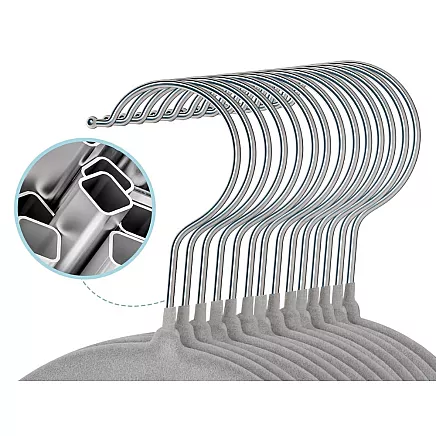 Neslīdoši velūra drēbju pakaramie, 20 gab. komplekts, pelēki