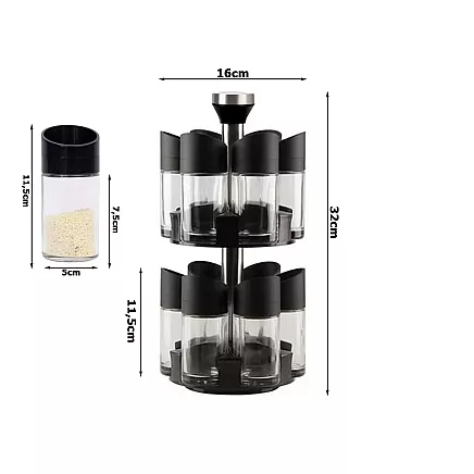 Rotating spice organiser, 12 glass containers, salt shaker