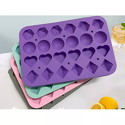 Silicone ice cube tray, 3D heart and diamond shapes, cube shapes for drinks