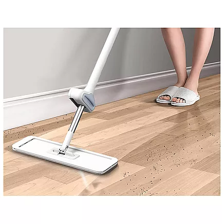 Salokāms plakanais mops ar nospiešanas mehānismu 125 cm, mikrošķiedras, balts