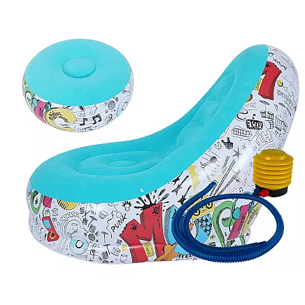 Ērts piepūšamais krēsls ar kāju balstu un pumpi, atpūtas krēsls mājai un dārzam