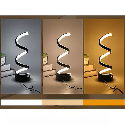 Spiral LED desk lamp, 3 light colours, USB brightness control