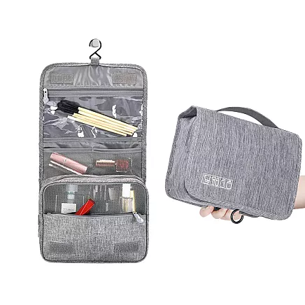 Travel cosmetics bag, hanging organiser for the bathroom, with zip, hook and handle