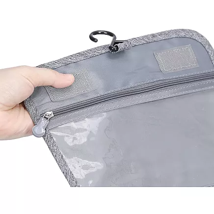 Travel cosmetics bag, hanging organiser for the bathroom, with zip, hook and handle