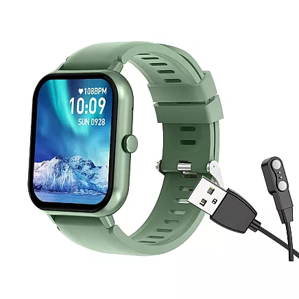 Sporta viedpulkstenis ar Bluetooth zvanu funkciju un silikona siksniņu, zaļš