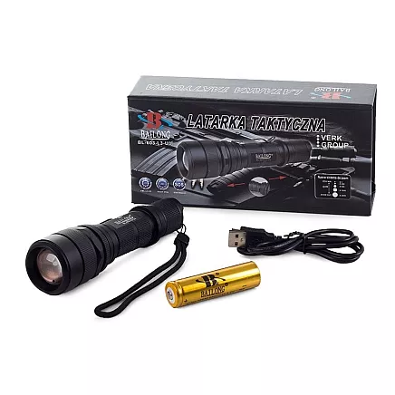 Taktiskā LED lukturis Bailong USB CREE XM-L3-U3 ar tālummaiņu, modelis 603