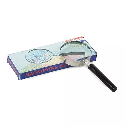 Palielināmais stikls 60 mm, klasiska lupa ar metāla ietvaru, sudraba-melna